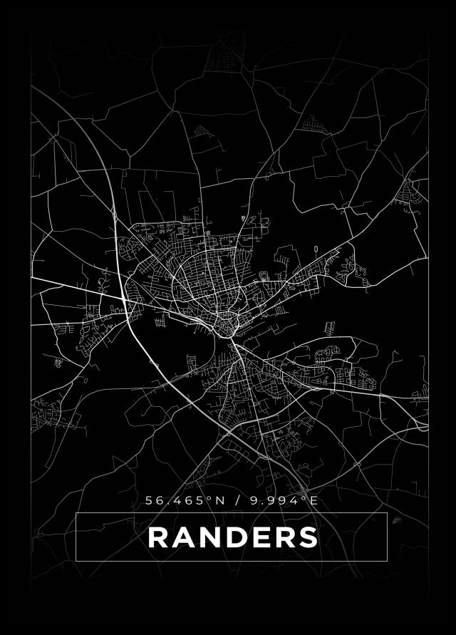 Kart - Randers - Svart Plakat