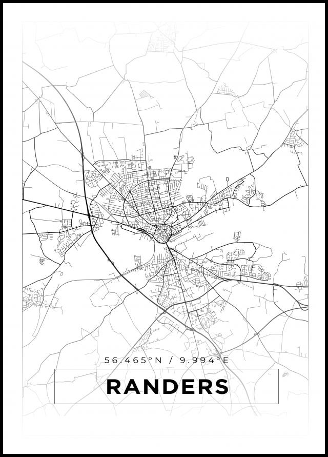 Kart - Randers - Hvit Plakat