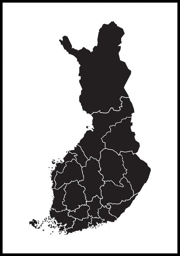Kart - Finland - Svart Plakat
