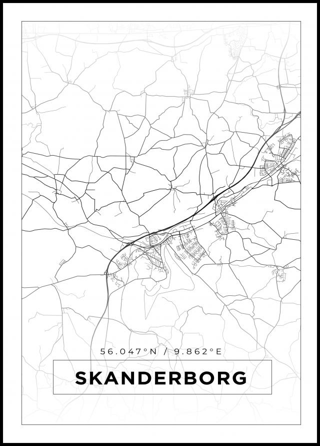 Kart - Skanderborg - Hvit Plakat