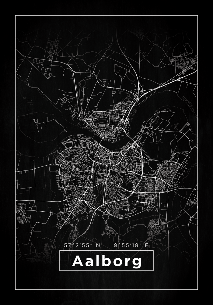 Kart - Aalborg - Svart Plakat