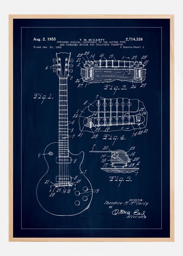 Patenttegning - El-gitar I - Blå Plakat