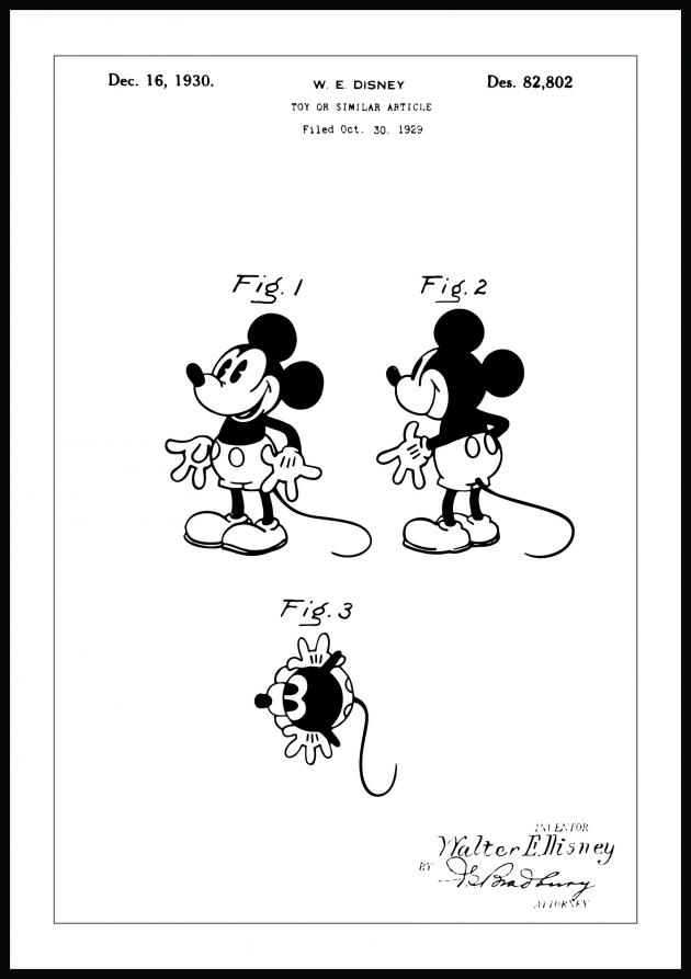 Patenttegning - Disney - Mickey Mouse - Poster Plakat