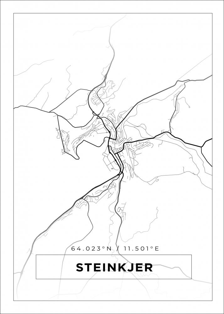 Kart - Steinkjer - Hvit Plakat