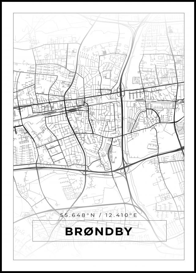  Karta - Brøndby - Hvit Plakat