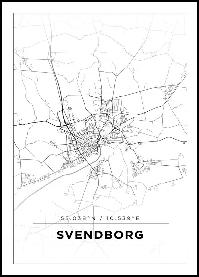 Kart - Svendborg - Hvit Plakat