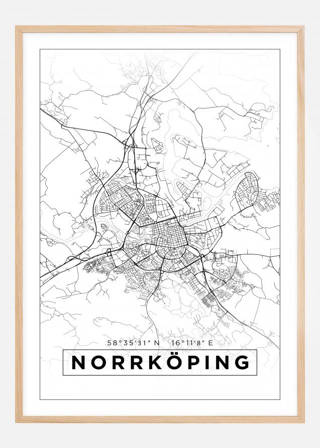 Kart - Norrköping - Poster - Hvit Plakat