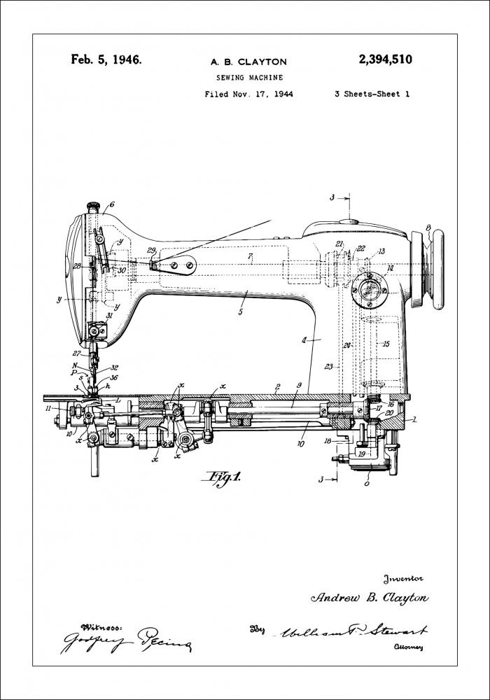 Patenttegning - Symaskin I - Poster