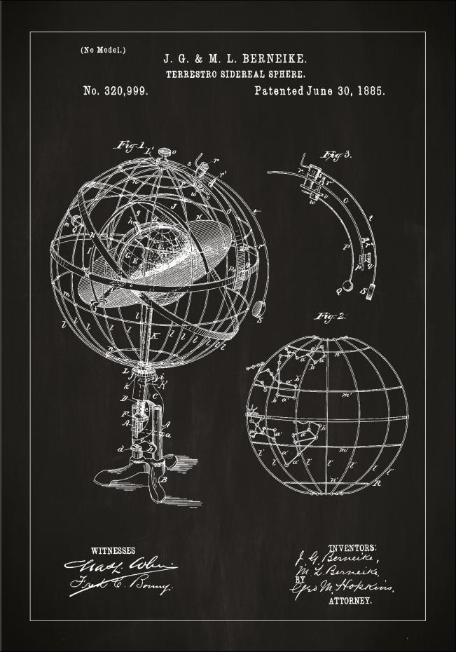 Patenttegning - Astronomisk modell - Svart Plakat