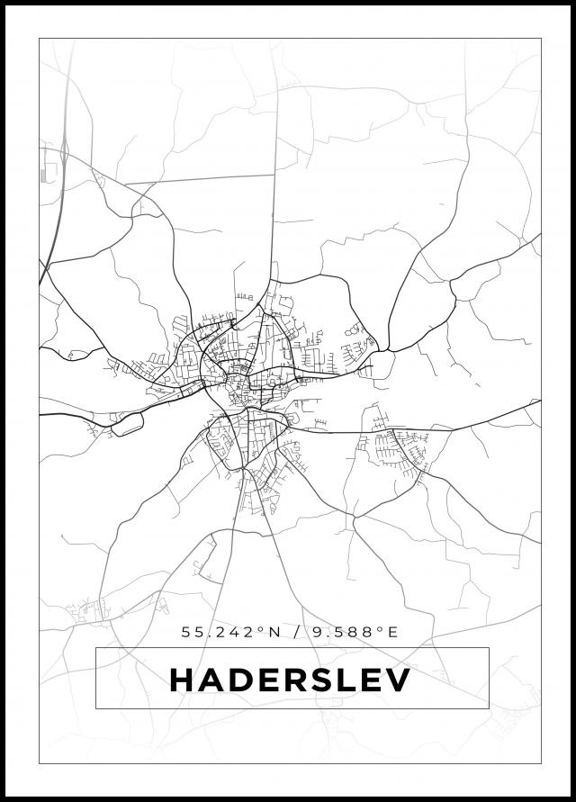 Kart - Haderslev - Hvit Plakat