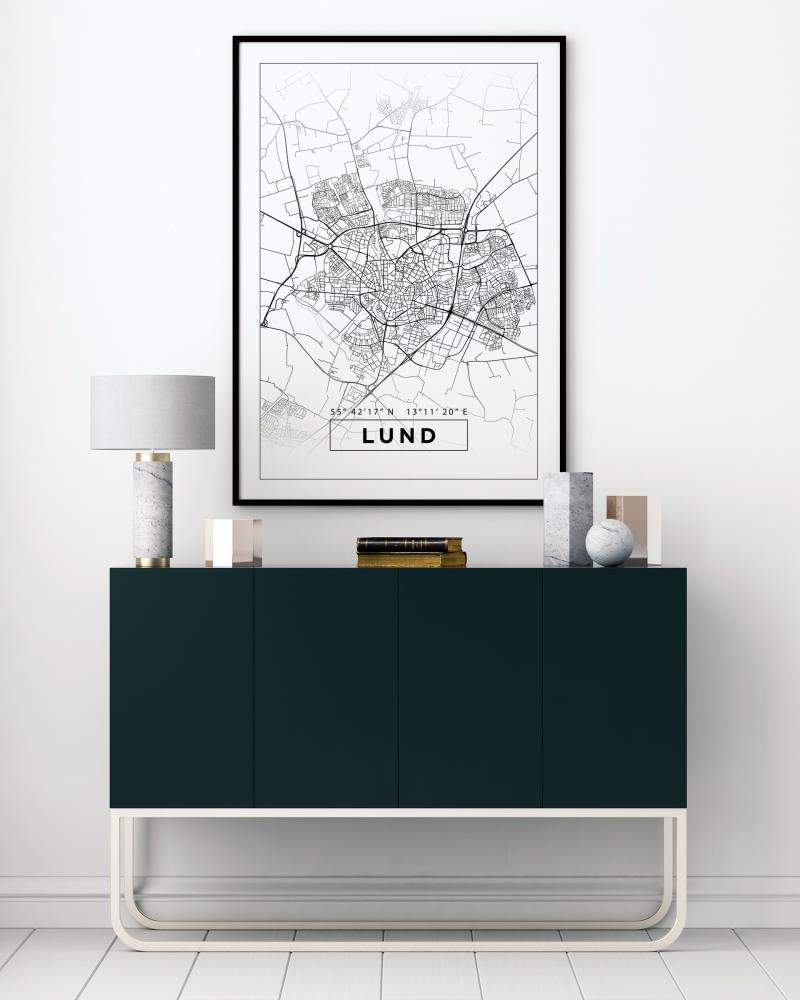 Kart - Lund - Hvit Plakat