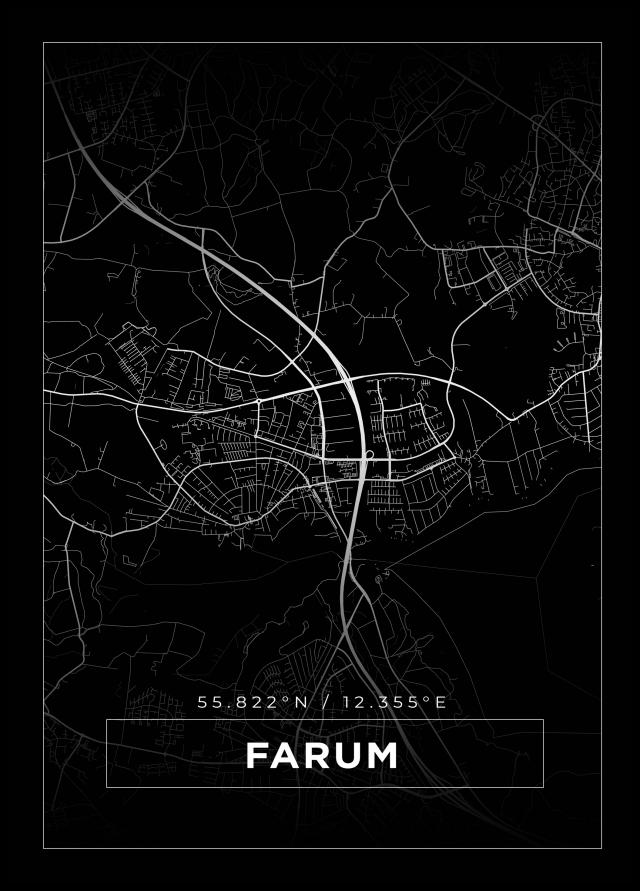 Kart - Farum - Svart Plakat