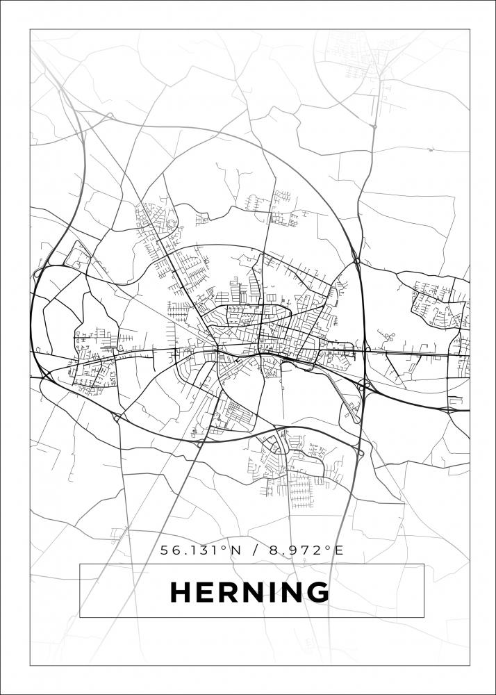 Kart - Herning - Hvit Plakat