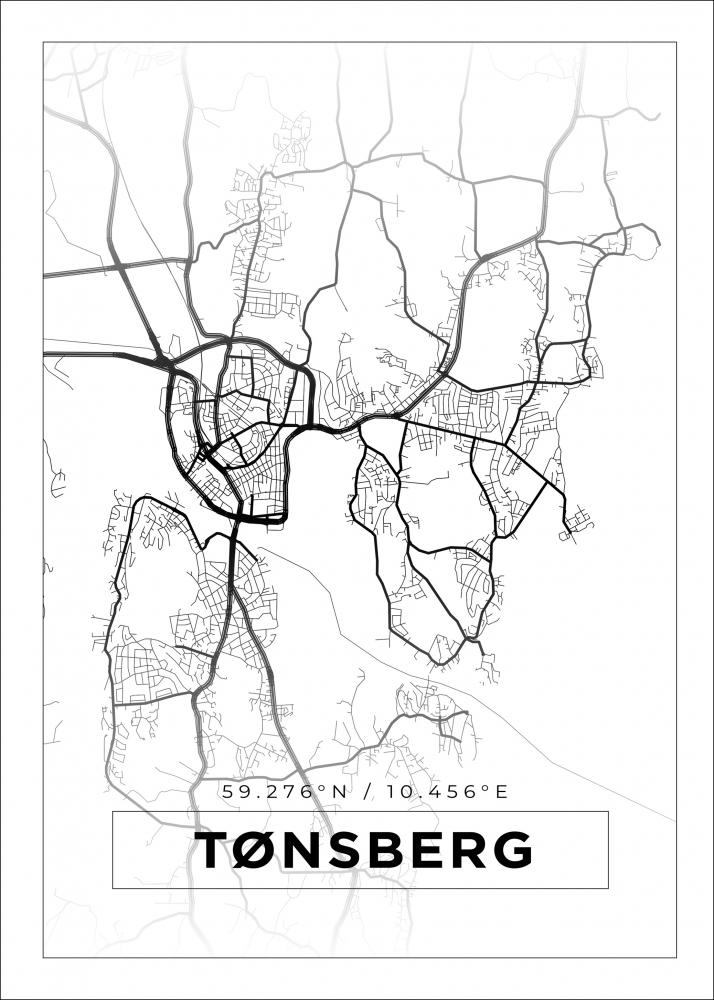 Kart - Tnsberg - Hvit Plakat
