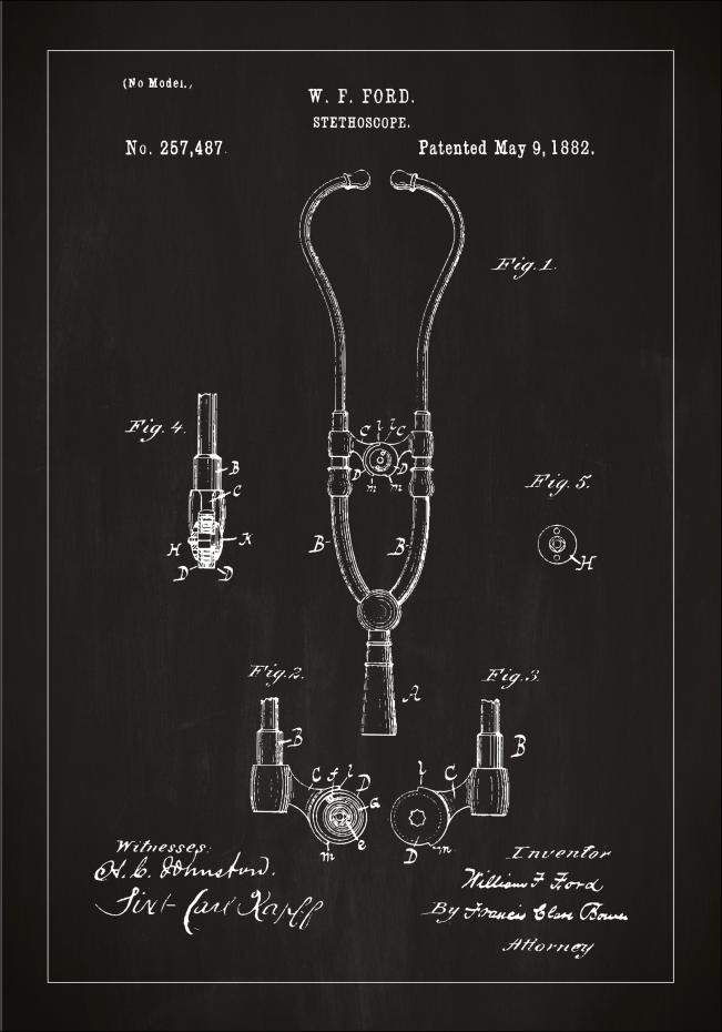 Patenttegning - Stetoskop - Svart