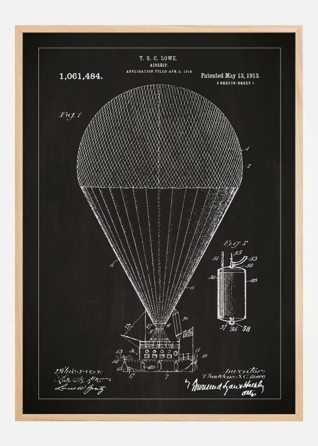 Patenttegning - Luftskip - Svart Plakat