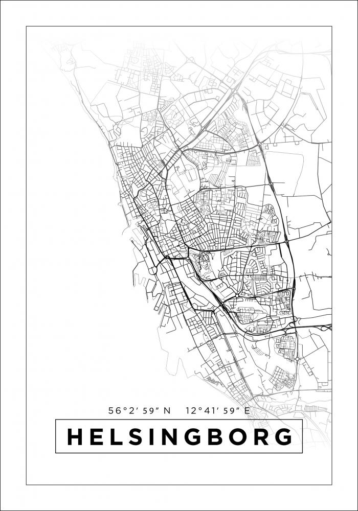Kart - Helsingborg - Poster - Hvit