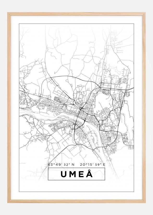 Kart - Umeå - Hvit Plakat