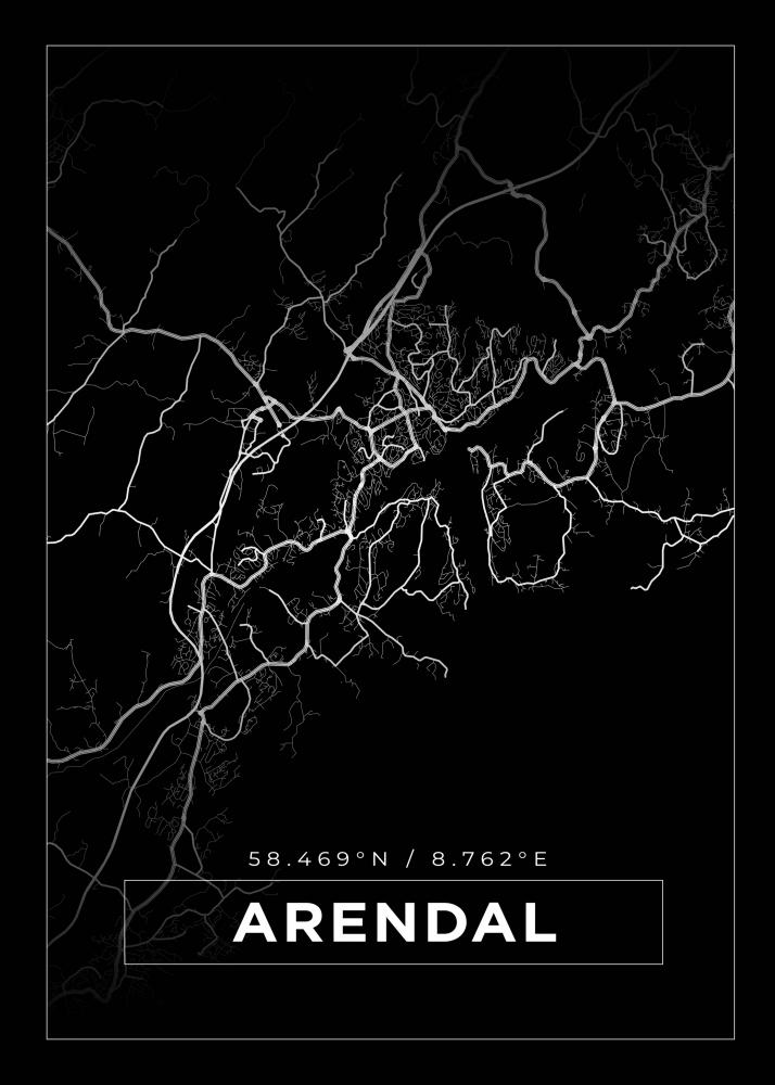Kart - Arendal - Svart Plakat