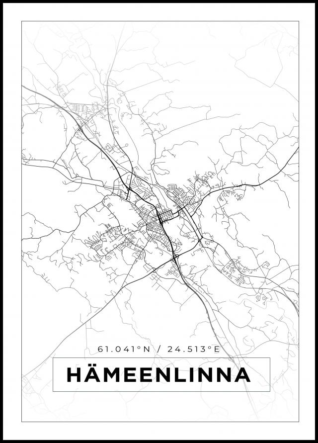 Kart - Hämeenlinna - Hvit Plakat