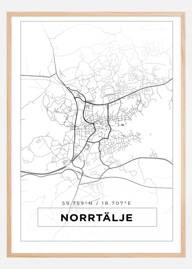 Kart - Norrtälje - Hvit Plakat