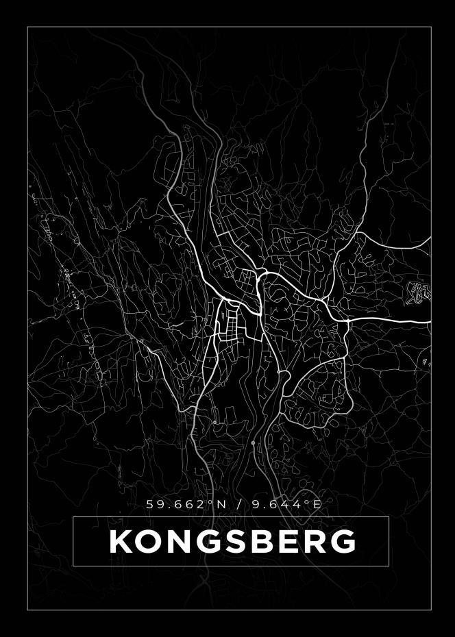 Kart - Kongsberg - Svart Plakat