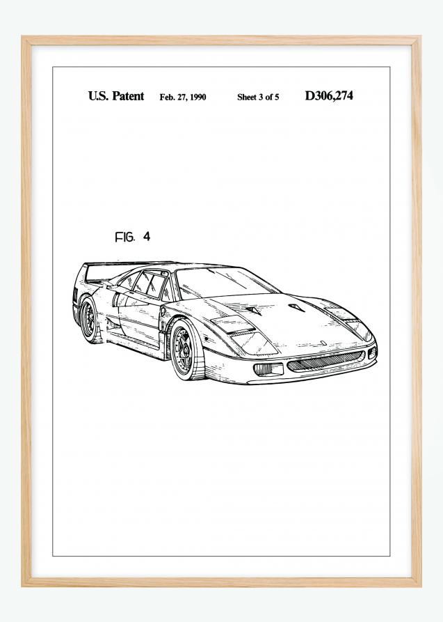 Patenttegning - Ferrari F40 II - Poster Plakat