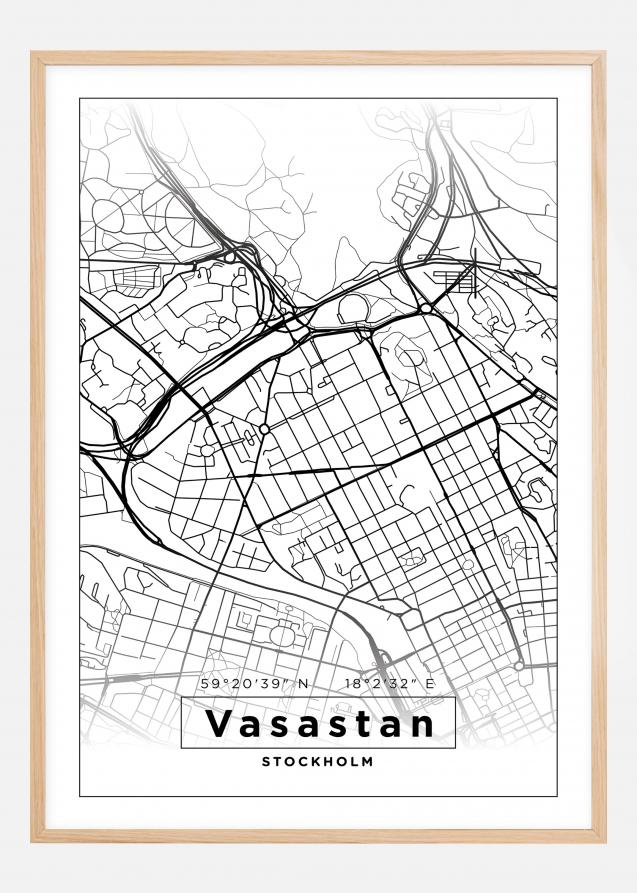 Kart - Vasastan - Hvit Plakat