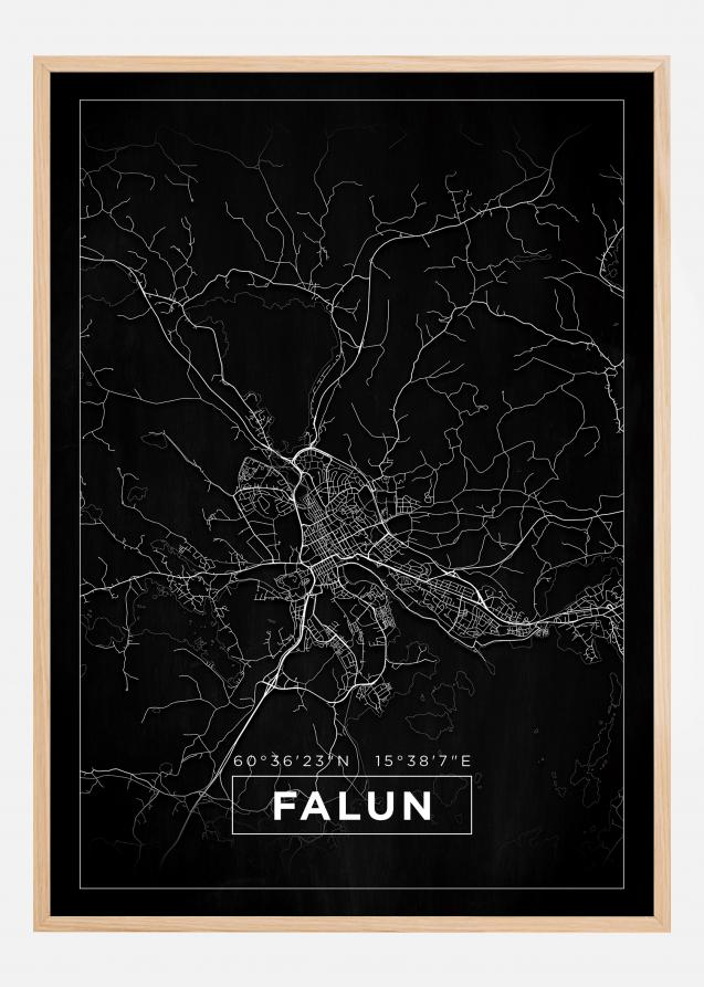 Kart - Falun - Svart Plakat
