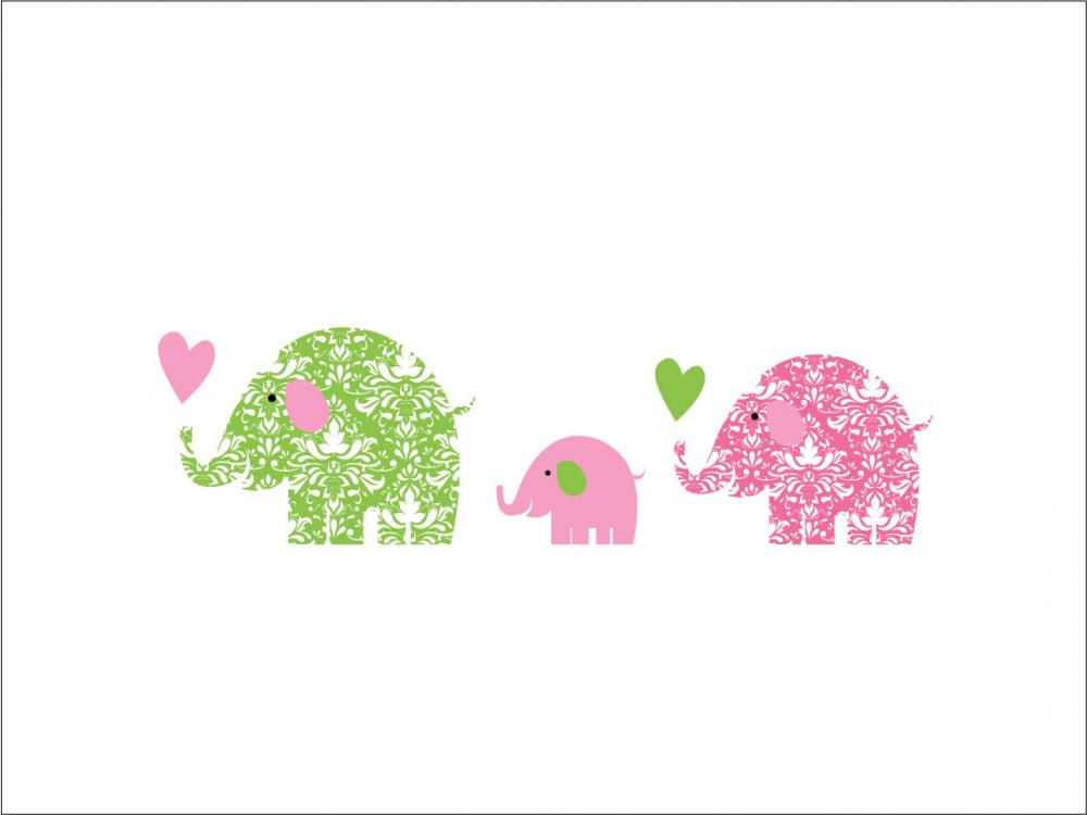 Elefantfamilie - Rosa/grnn