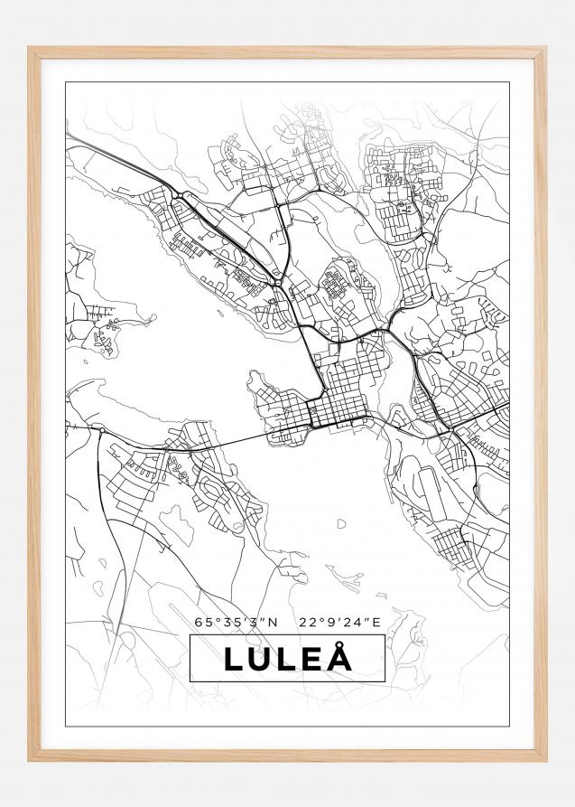 Kart - Luleå - Hvit Plakat