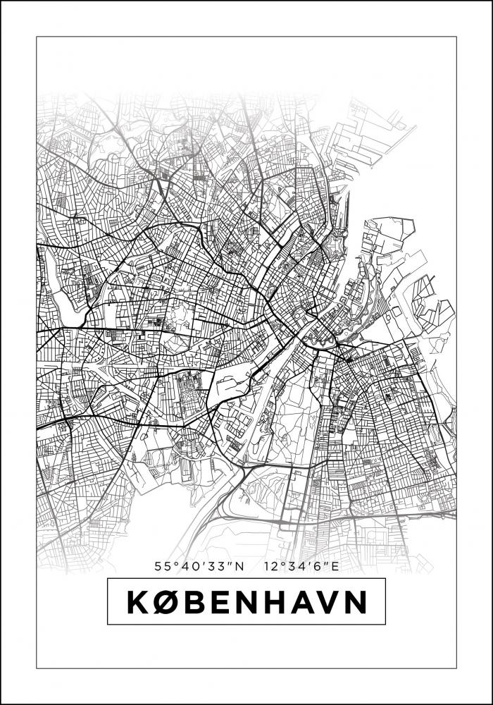 Kart - Kbenhavn - Hvit Plakat