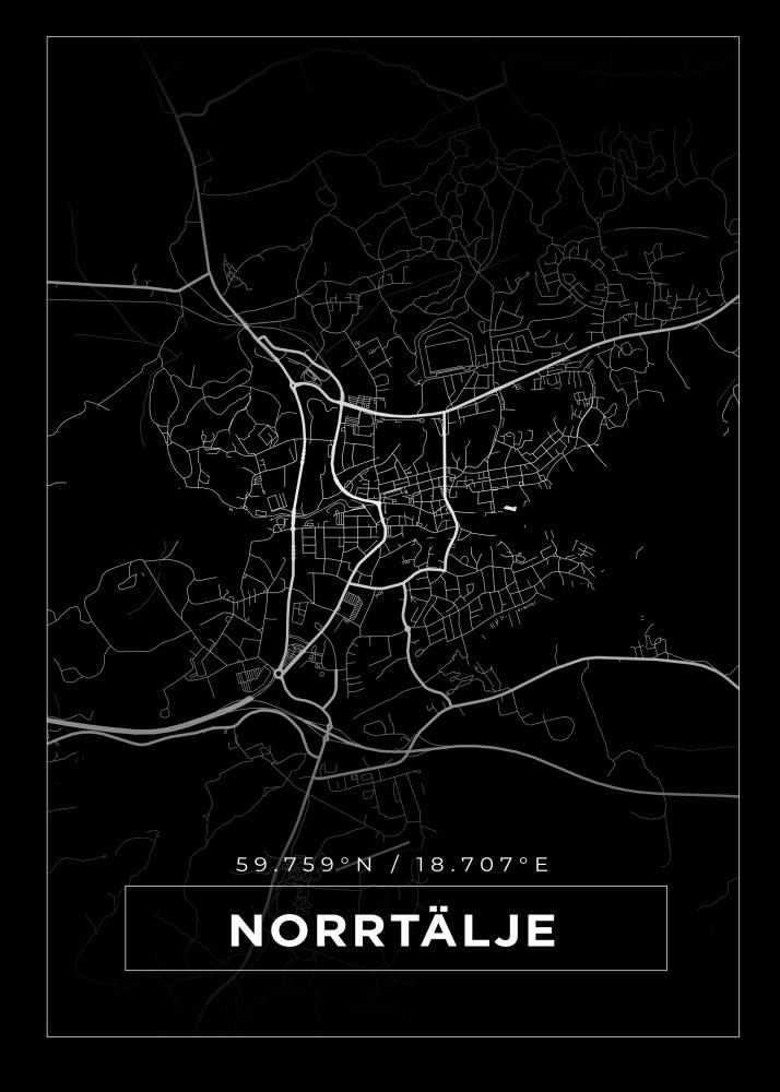 Kart - Norrtlje - Svart Plakat