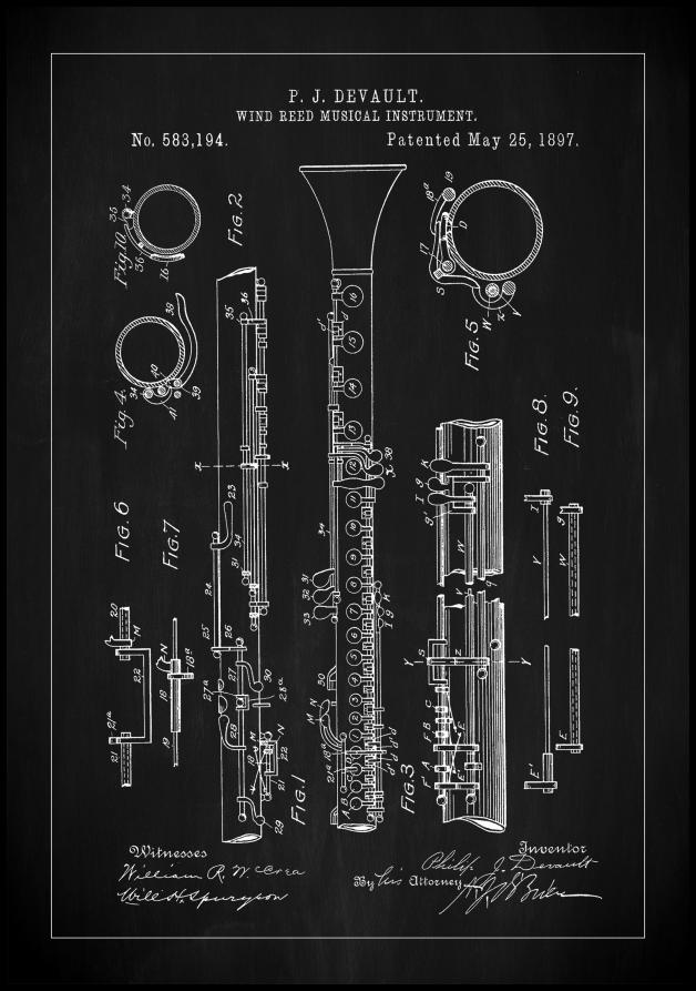 Patent Print - Clarinet - Black Plakat