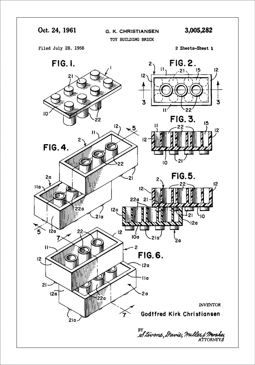 Patent Print - Lego Block I - White Plakat
