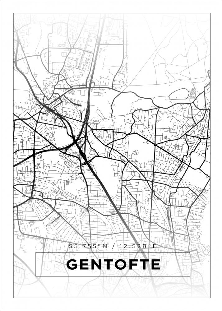Kart - Gentofte - Hvit Plakat