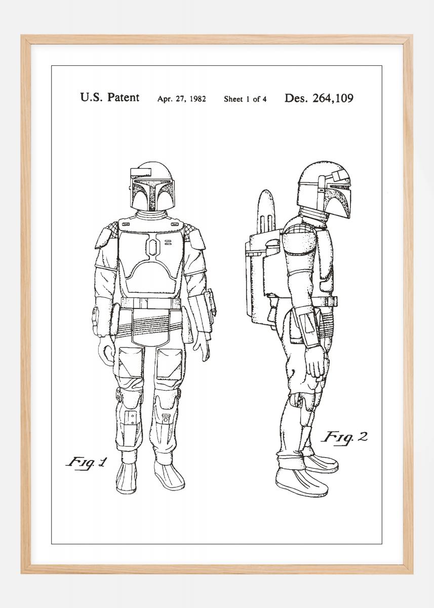 Patenttegning - Star Wars - Boba Fett - Hvit Plakat