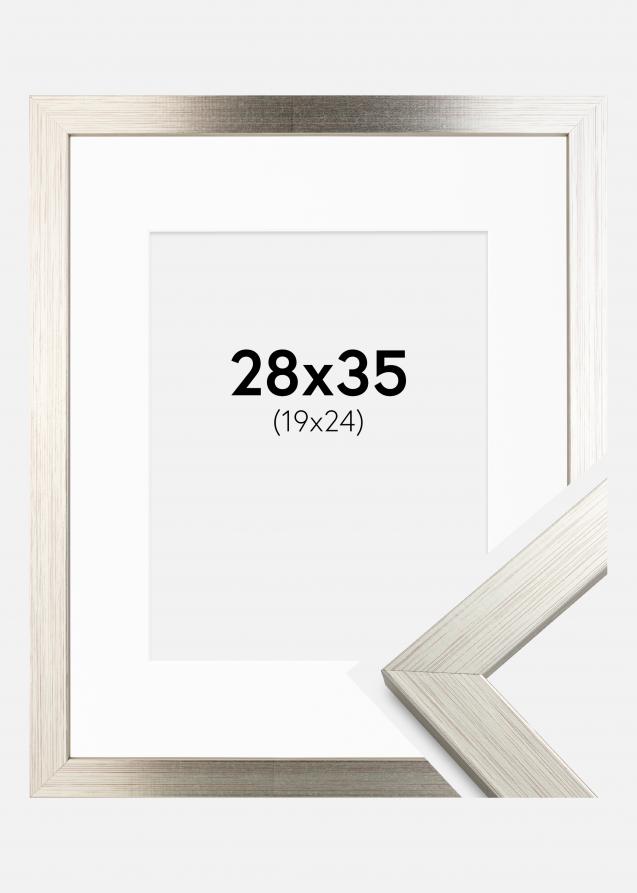 Ramme Silver Wood 28x35 cm - Passepartout Hvit 20x25 cm
