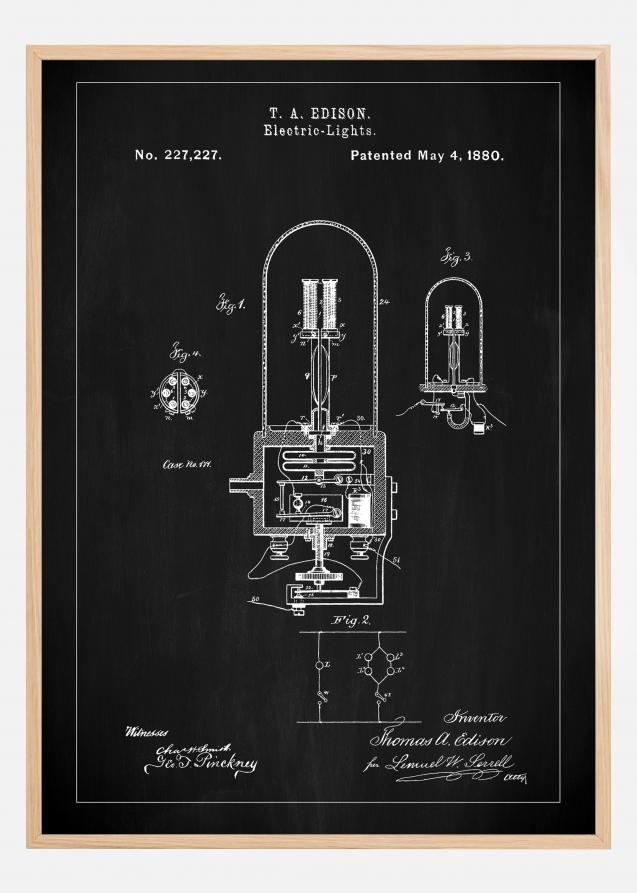 Patent Print - Edison Light - Black Plakat