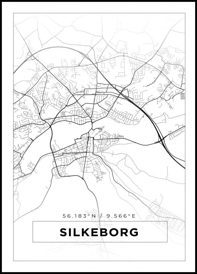 Kart - Silkeborg - Hvit Plakat