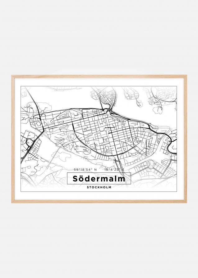 Kart - Södermalm - Hvit Plakat