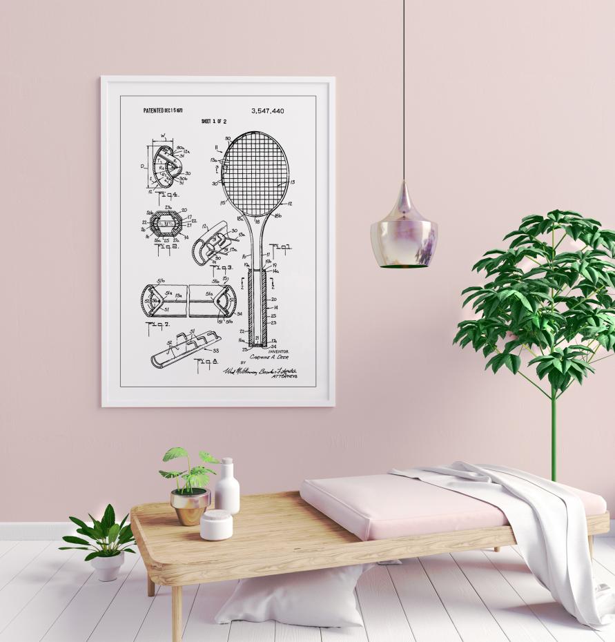 Patent Print - Tennis Racket - White