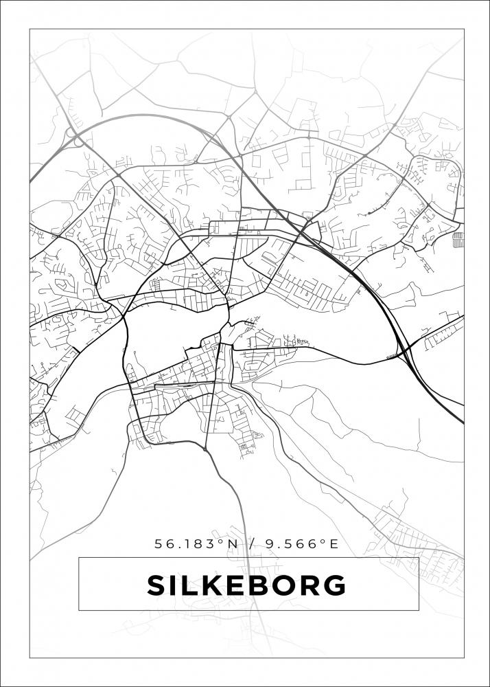 Kart - Silkeborg - Hvit Plakat