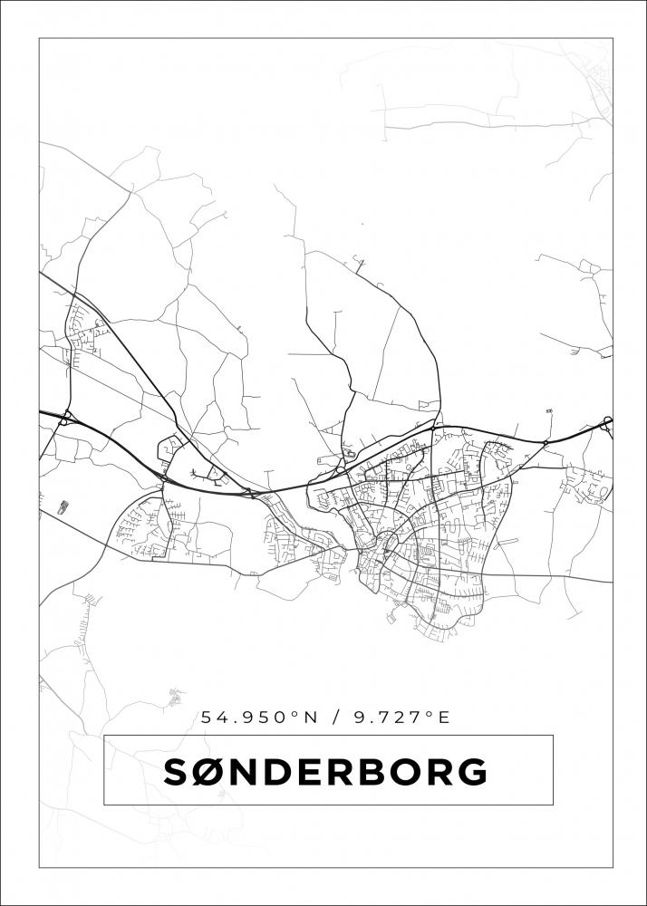 Kart - Snderborg - Hvit Plakat