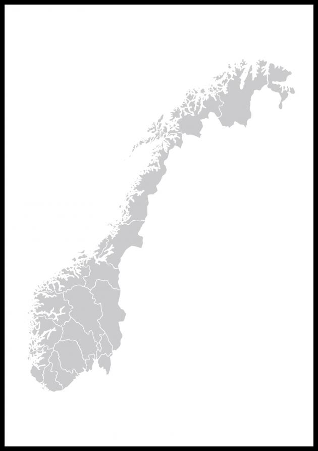 Kart - Norge - Grå Plakat