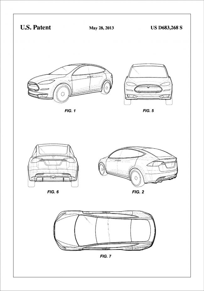 Patent Print - Tesla - White Plakat