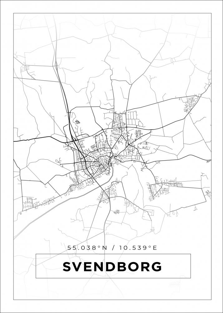 Kart - Svendborg - Hvit Plakat