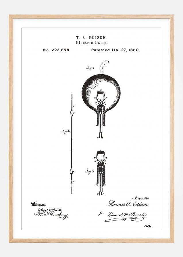 Patenttegning - Lyspære B - Hvit Plakat