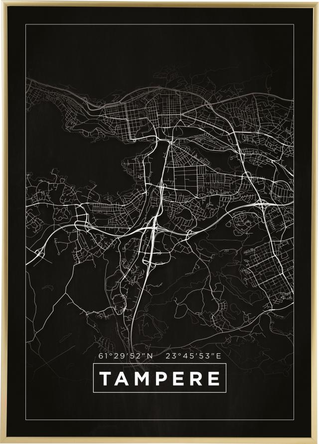 Kart - Tampere - Svart Plakat