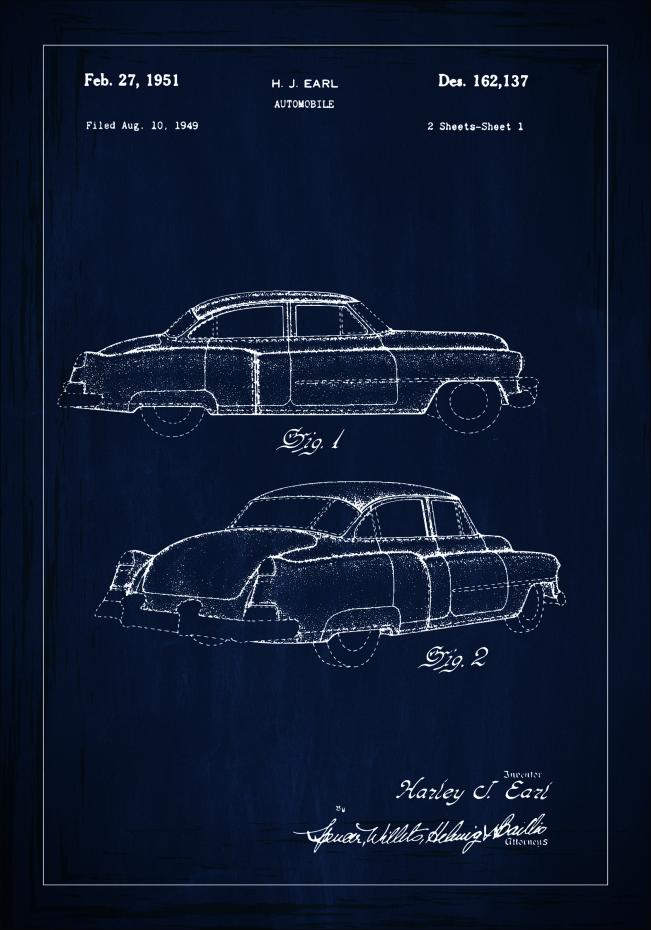 Patenttegning - Cadillac I - Bl Plakat